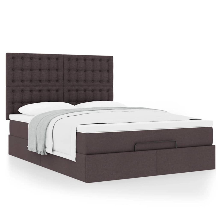 vidaXL Ottoman bed met matras 140x200cm stof donkerbruin afbeelding 1