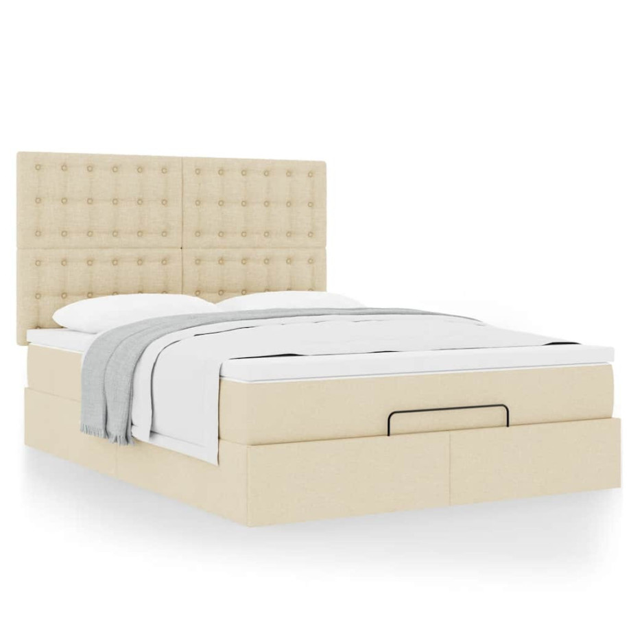 vidaXL Ottoman bed met matras 140x200cm stof crèmekleurig afbeelding 1