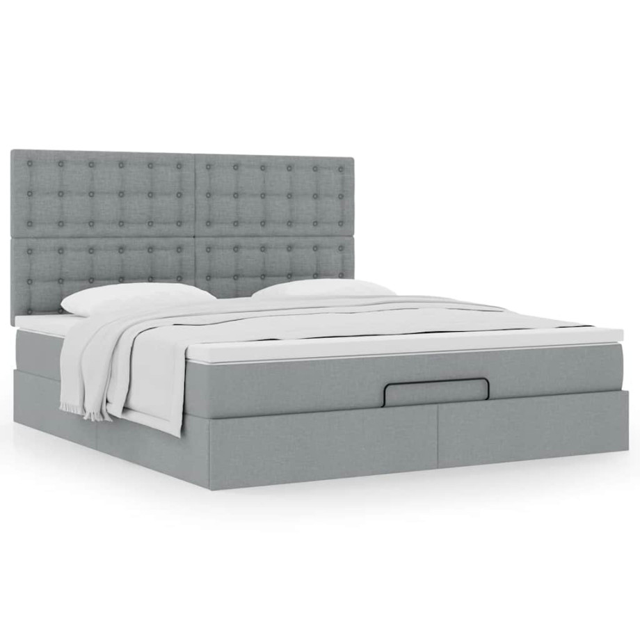 vidaXL Ottoman bed met matras 160x200cm stof lichtgrijs vidaXL Ottoman bed met matras 160x200cm stof lichtgrijs afbeelding 1
