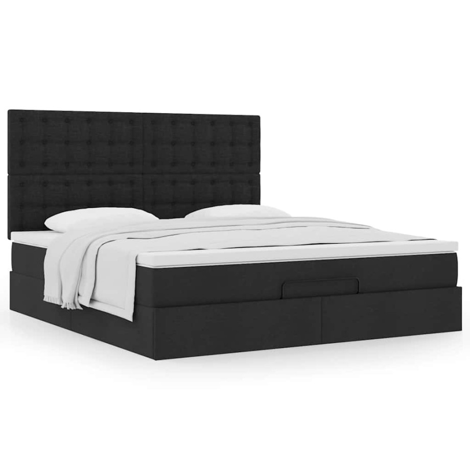 vidaXL Ottoman bed met matras 160x200cm stof zwart vidaXL Ottoman bed met matras 160x200cm stof zwart afbeelding 1