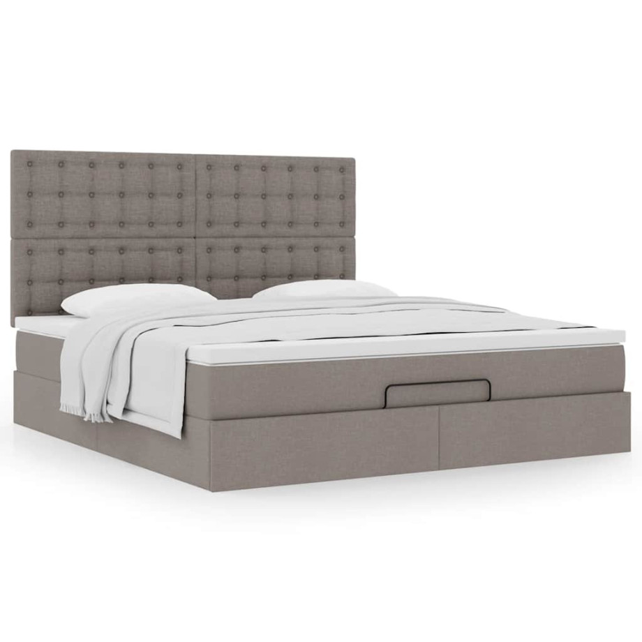 vidaXL Bedframe met matras 160x200cm stof taupe afbeelding 1