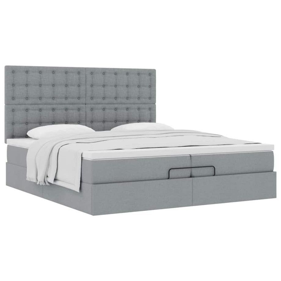 vidaXL Bedframe met matrassen 200x200cm stof lichtgrijs afbeelding 1