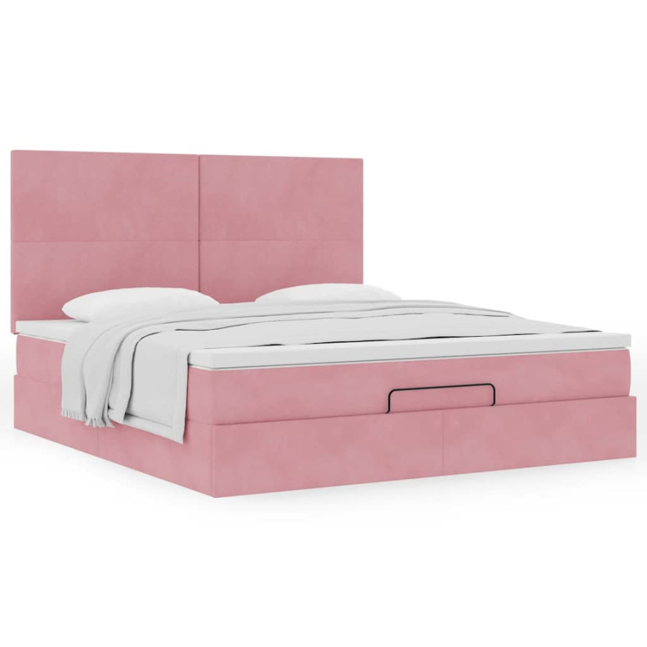 vidaXL Bedframe met matrassen 180x200cm fluweel roze afbeelding 1