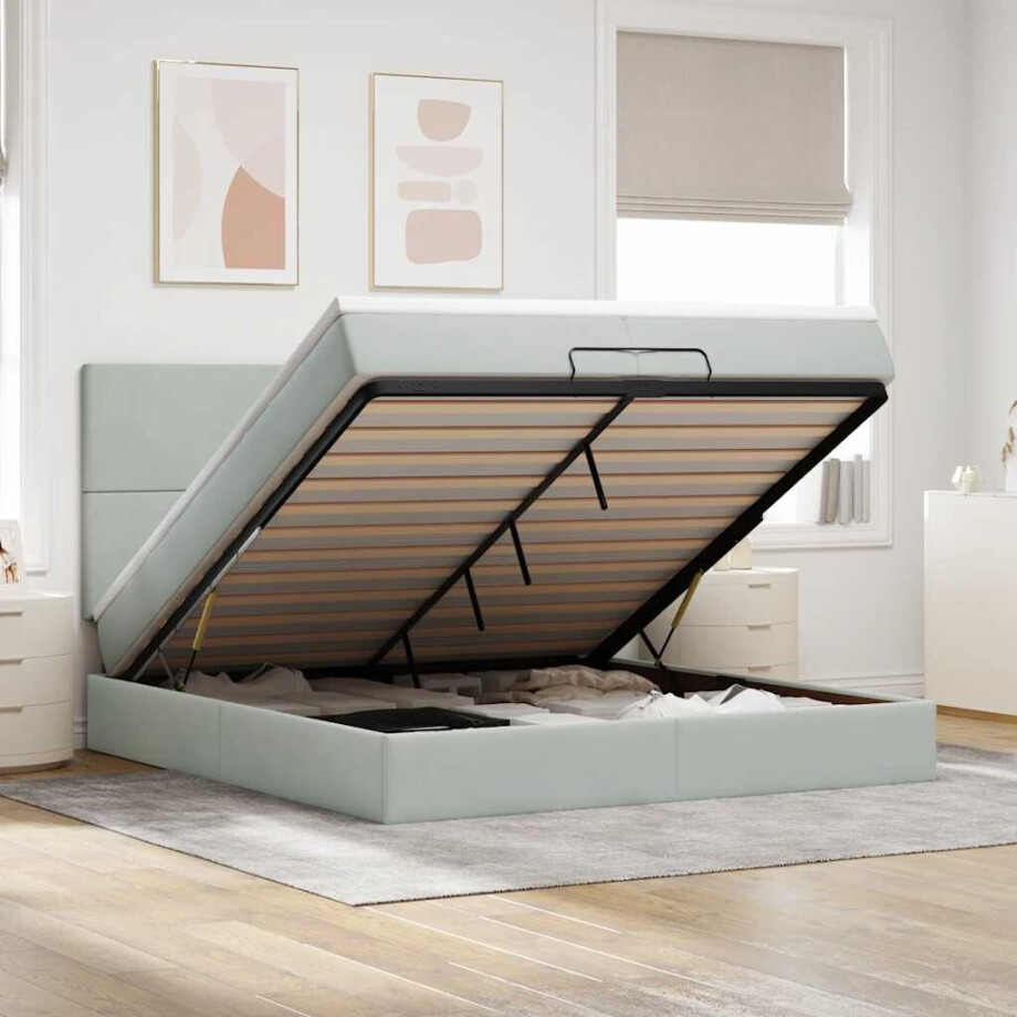vidaXL Ottoman bed met matrassen 200x200cm fluweel lichtgrijs vidaXL Ottoman bed met matrassen 200x200cm fluweel lichtgrijs afbeelding 1