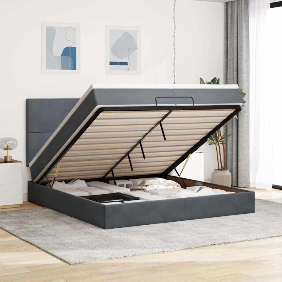 vidaXL Ottoman bed met matrassen 200x200cm fluweel donkergrijs afbeelding 1