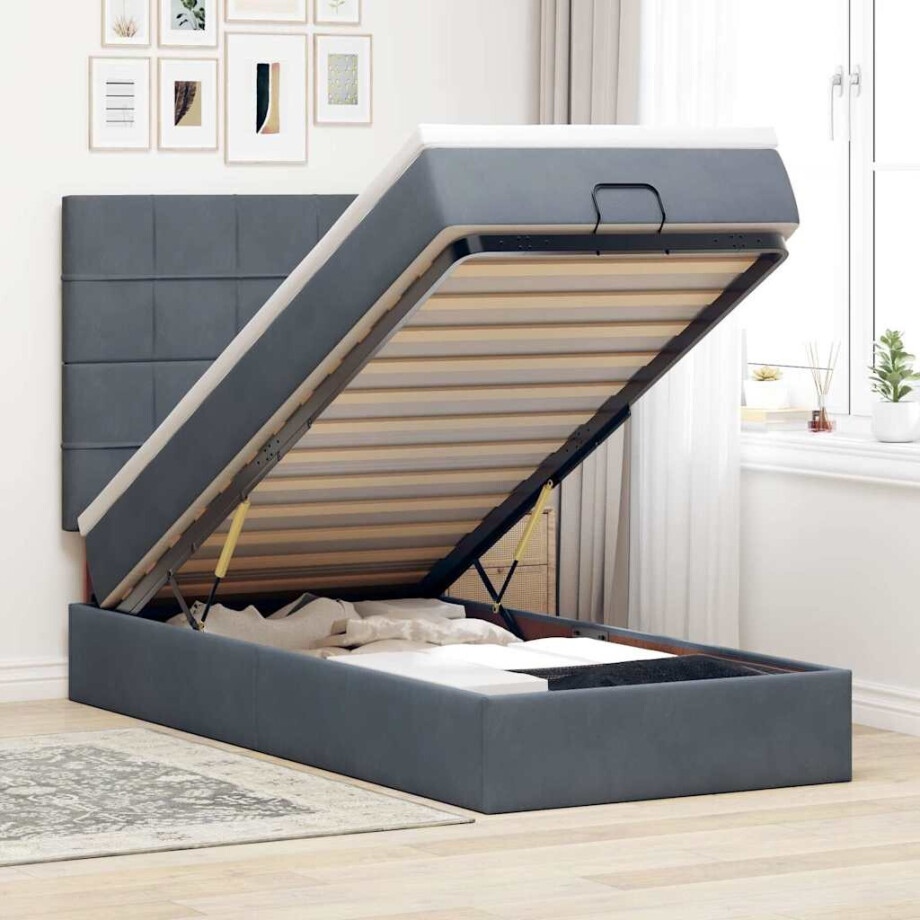 vidaXL Ottoman bed met matrassen 80x200cm fluweel donkergrijs afbeelding 1