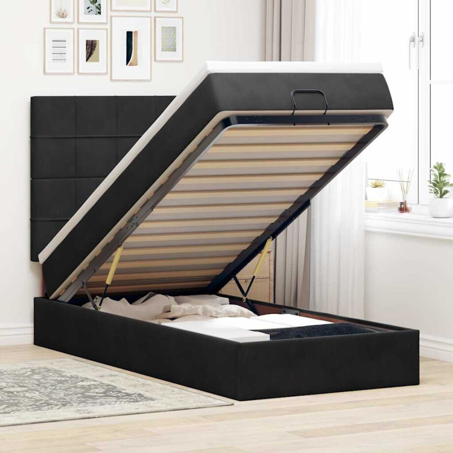 vidaXL Ottoman bed met matrassen 90x190cm fluweel zwart afbeelding 1