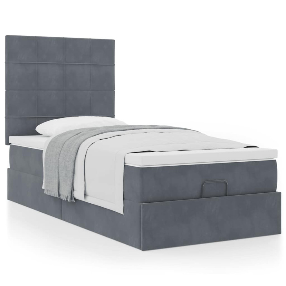 vidaXL Bedframe met matrassen 90x200cm fluweel donkergrijs vidaXL Bedframe met matrassen 90x200cm fluweel donkergrijs afbeelding 1
