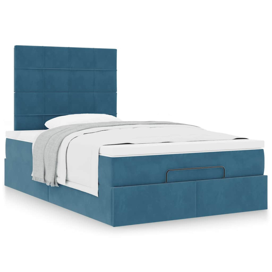 vidaXL Bedframe met matrassen 120x190cm fluweel donkerblauw afbeelding 1