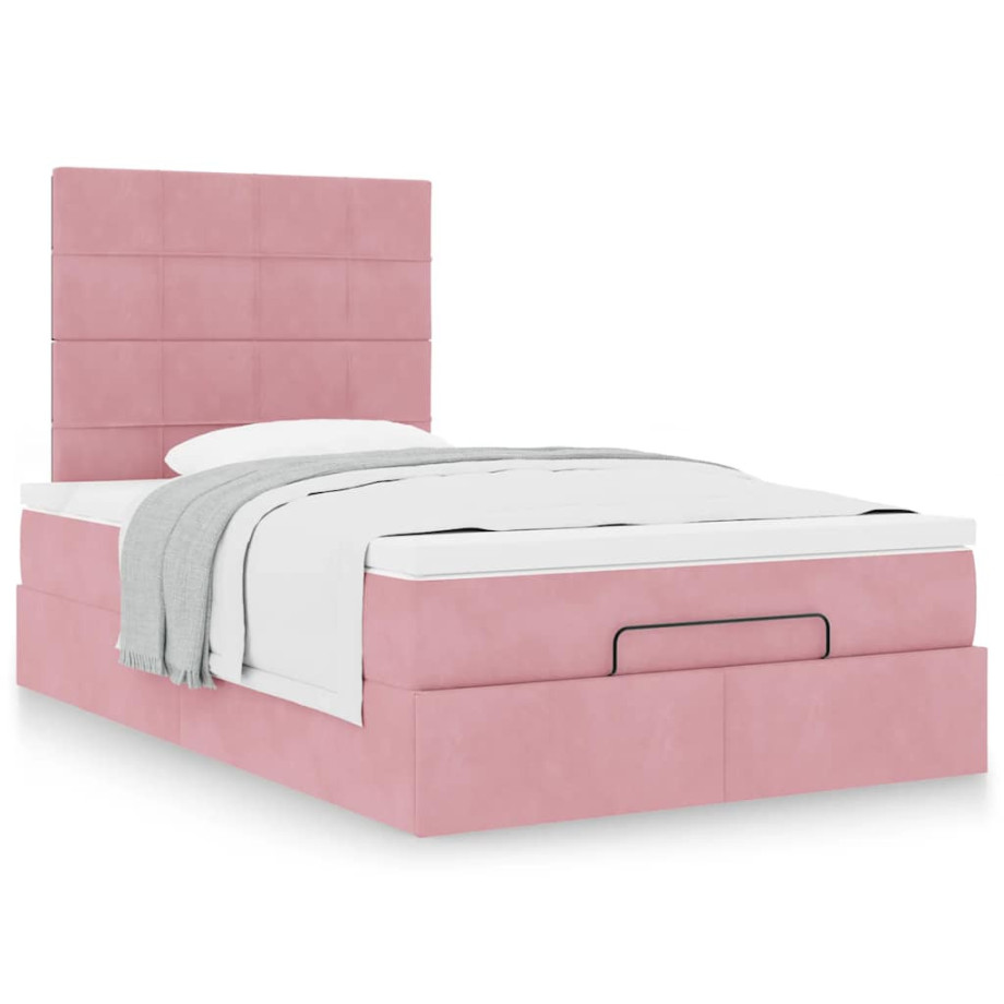 vidaXL Bedframe met matrassen 120x190cm fluweel roze afbeelding 1