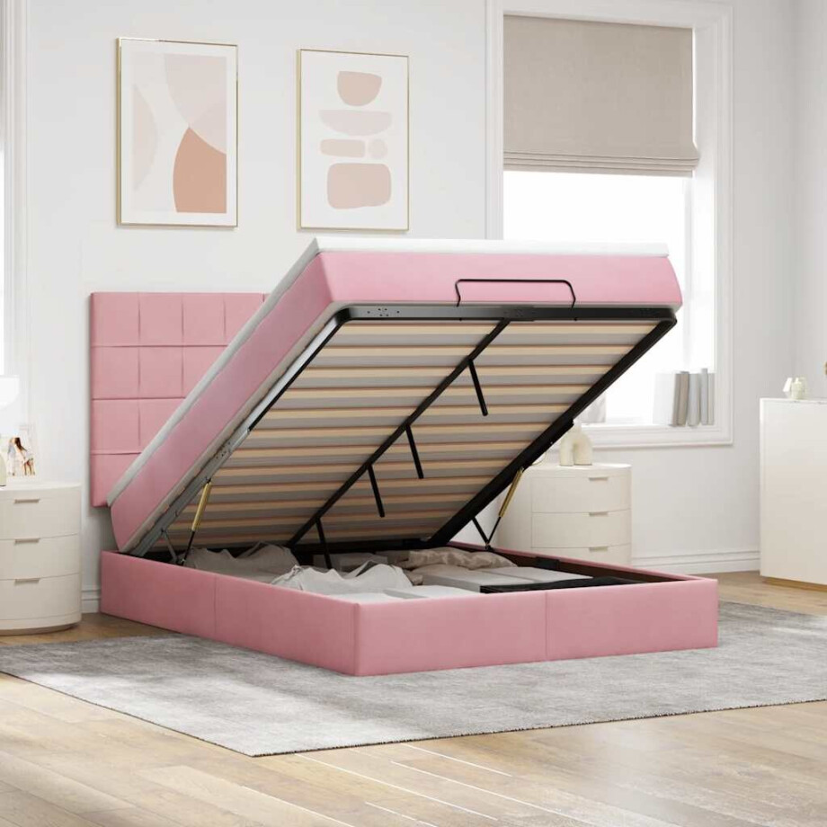 vidaXL Ottoman bed met matrassen 140x190cm fluweel roze afbeelding 1