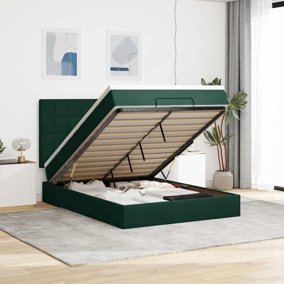 vidaXL Ottoman bed met matrassen 140x200cm fluweel donkergroen afbeelding 1