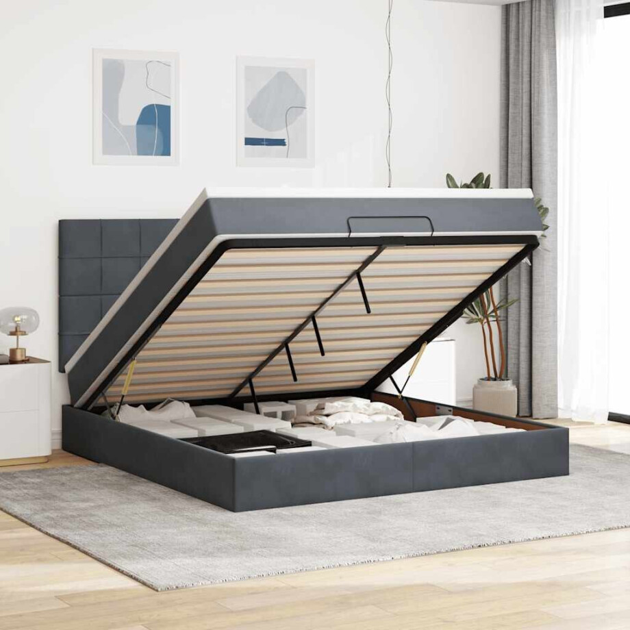 vidaXL Ottoman bed met matrassen 180x200cm fluweel donkergrijs vidaXL Ottoman bed met matrassen 180x200cm fluweel donkergrijs afbeelding 1
