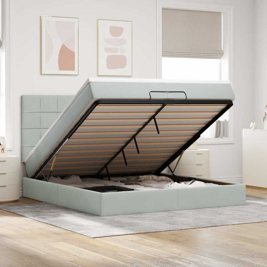 vidaXL Ottoman bed met matrassen 200x200cm fluweel lichtgrijs vidaXL Ottoman bed met matrassen 200x200cm fluweel lichtgrijs afbeelding 1