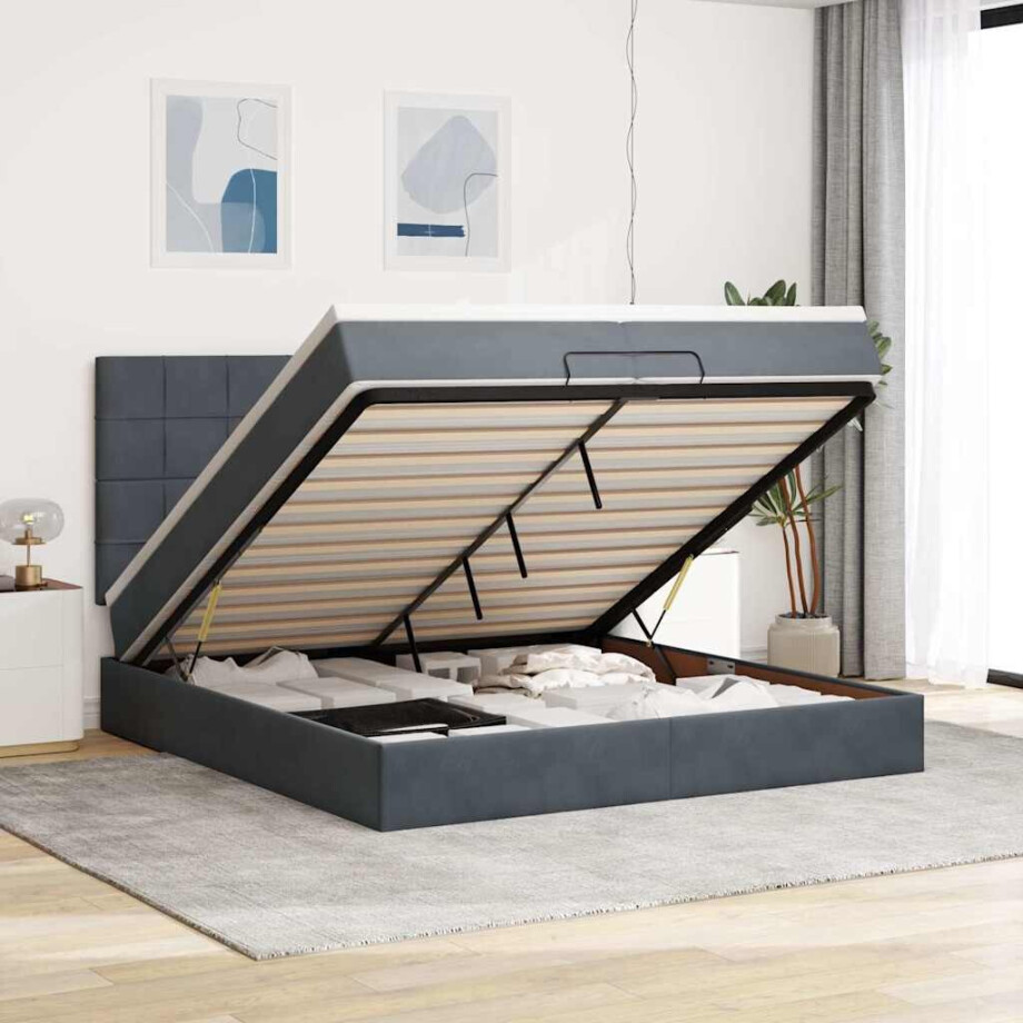 vidaXL Ottoman bed met matrassen 200x200cm fluweel donkergrijs vidaXL Ottoman bed met matrassen 200x200cm fluweel donkergrijs afbeelding 1