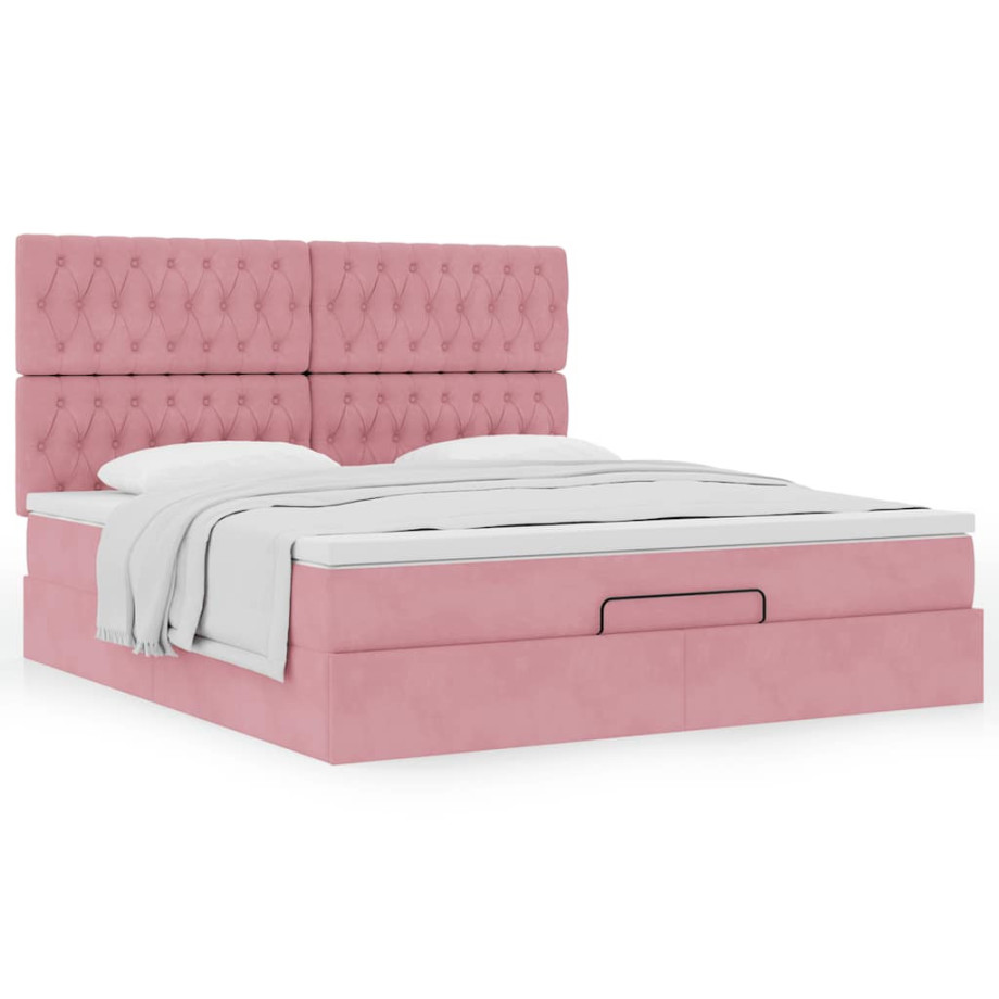 vidaXL Bedframe met matrassen 180x200cm fluweel roze afbeelding 1