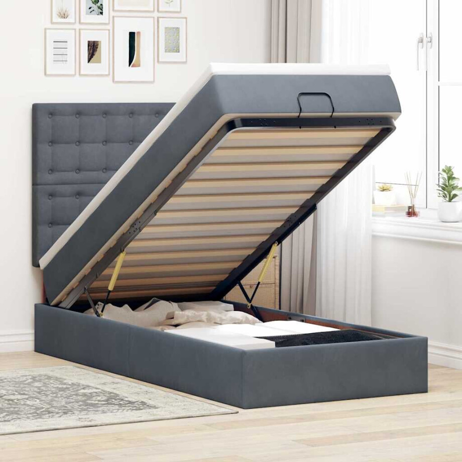 vidaXL Ottoman bed met matrassen 80x200cm fluweel donkergrijs afbeelding 1