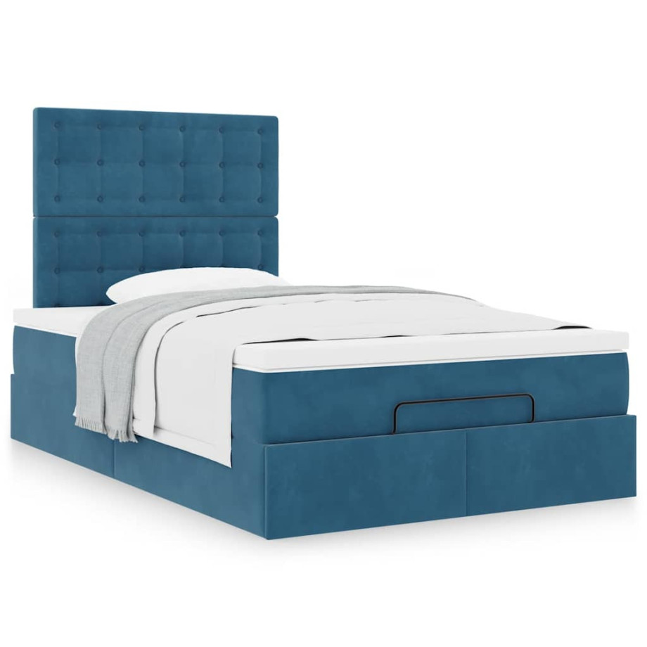 vidaXL Bedframe met matrassen 120x190cm fluweel donkerblauw afbeelding 1