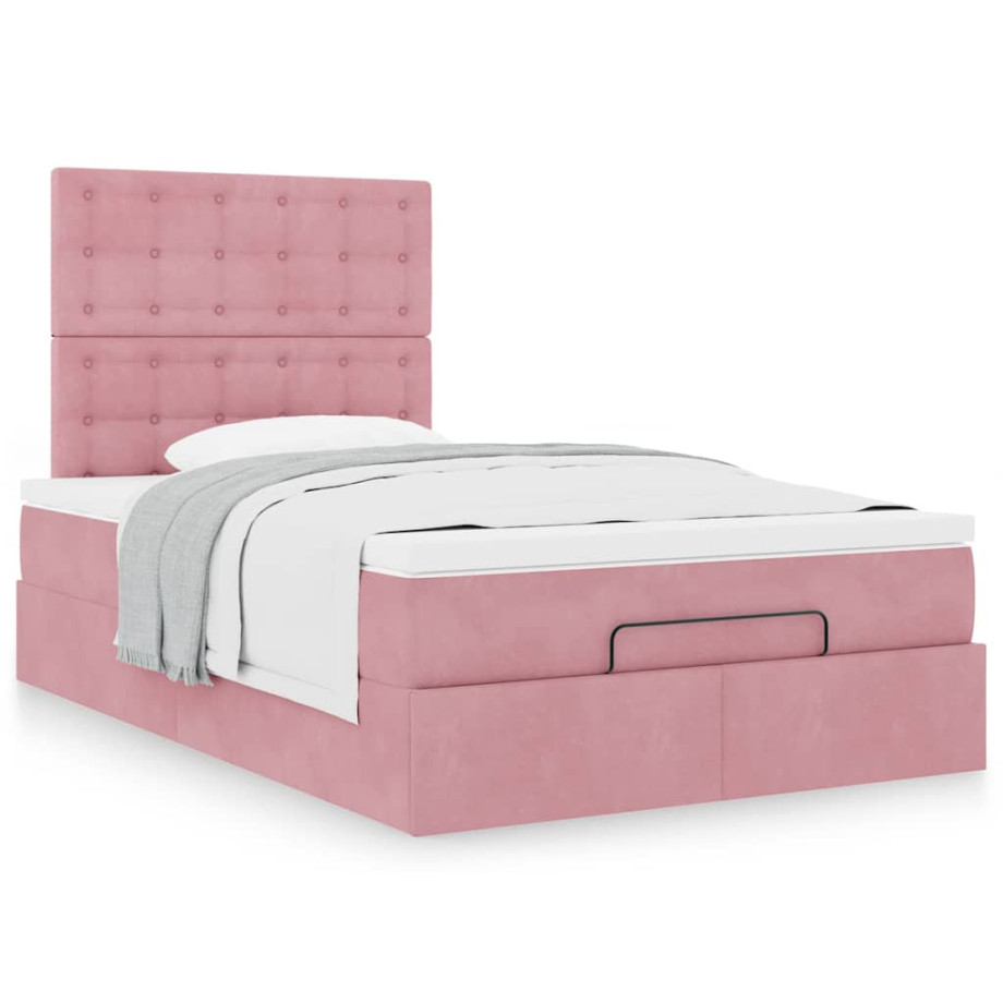 vidaXL Bedframe met matrassen 120x190cm fluweel roze afbeelding 1