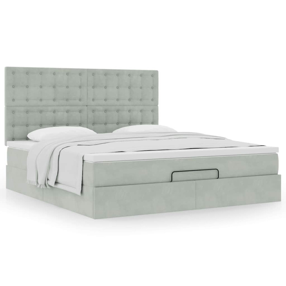 vidaXL Ottoman bed met matrassen 160x200cm fluweel lichtgrijs afbeelding 1