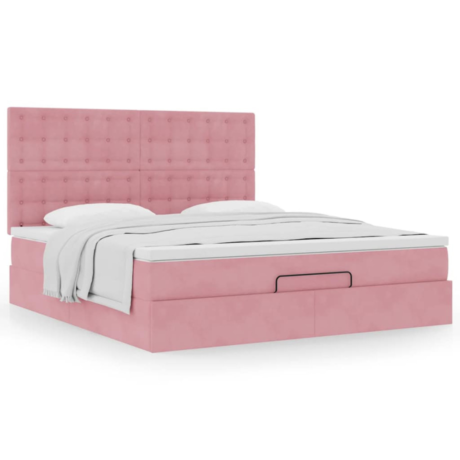 vidaXL Bedframe met matrassen 180x200cm fluweel roze afbeelding 1