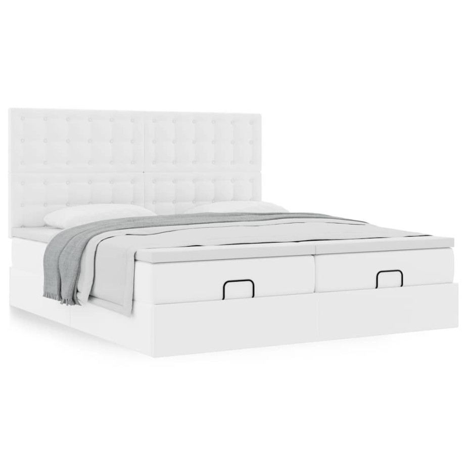 vidaXL Ottoman bed met matrassen 180x200cm kunstleer zuiver wit afbeelding 1