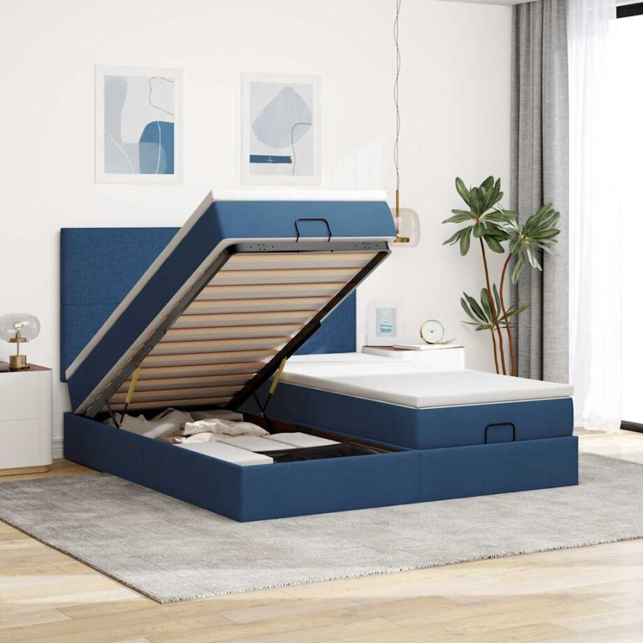 vidaXL Ottoman bed met matrassen 160x200cm stof blauw afbeelding 1