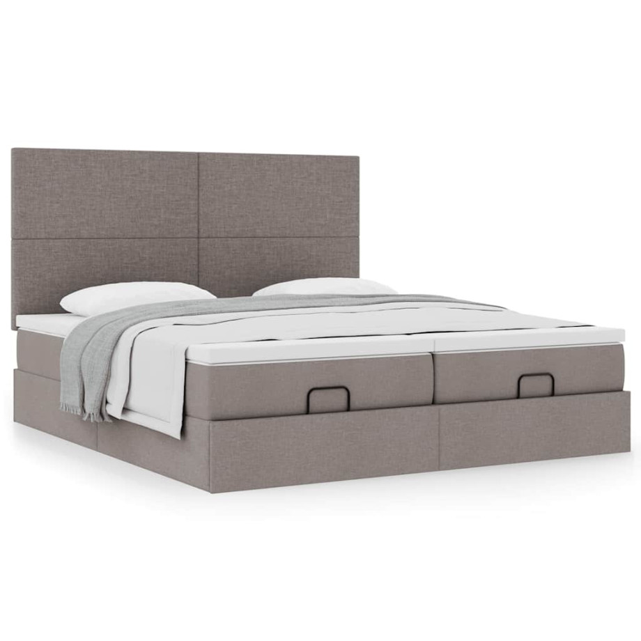 vidaXL Bedframe met matrassen 180x200cm stof taupe afbeelding 1