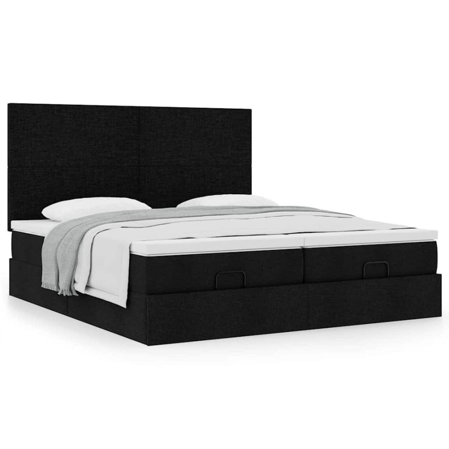 vidaXL Bedframe met matrassen 200x200cm stof zwart afbeelding 1