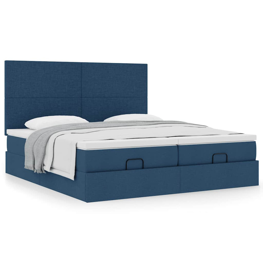 vidaXL Bedframe met matrassen 200x200cm stof blauw afbeelding 1