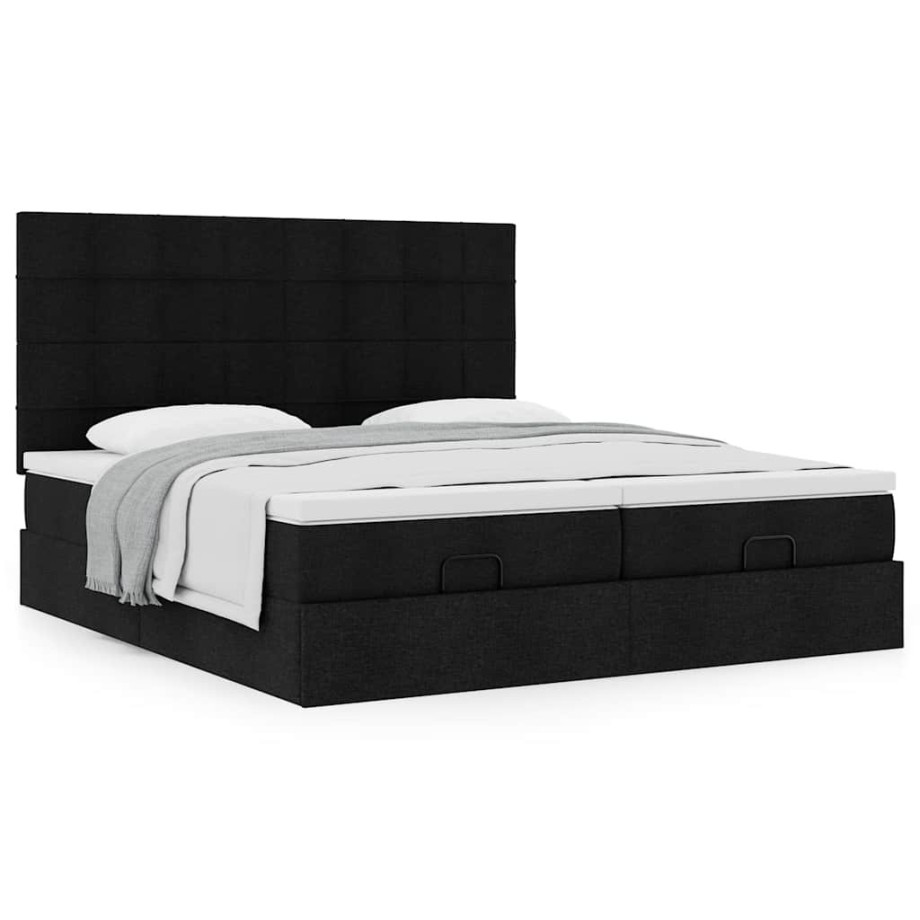 vidaXL Bedframe met matrassen 200x200cm stof zwart afbeelding 1