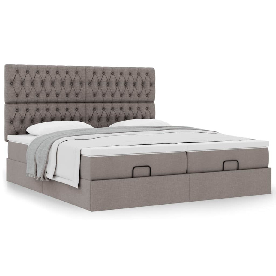 vidaXL Bedframe met matrassen 180x200cm stof taupe afbeelding 1