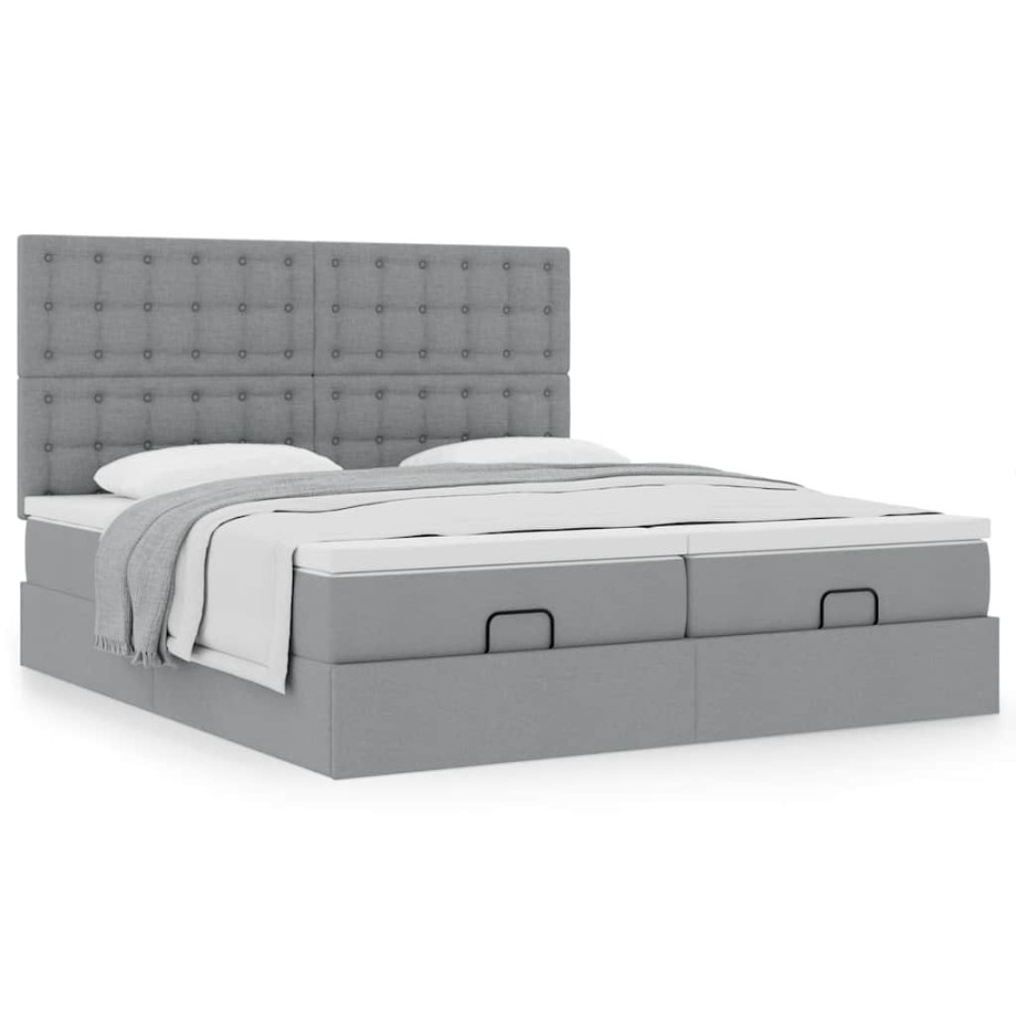 vidaXL Ottoman bed met matrassen 160x200cm stof lichtgrijs vidaXL Ottoman bed met matrassen 160x200cm stof lichtgrijs afbeelding 1