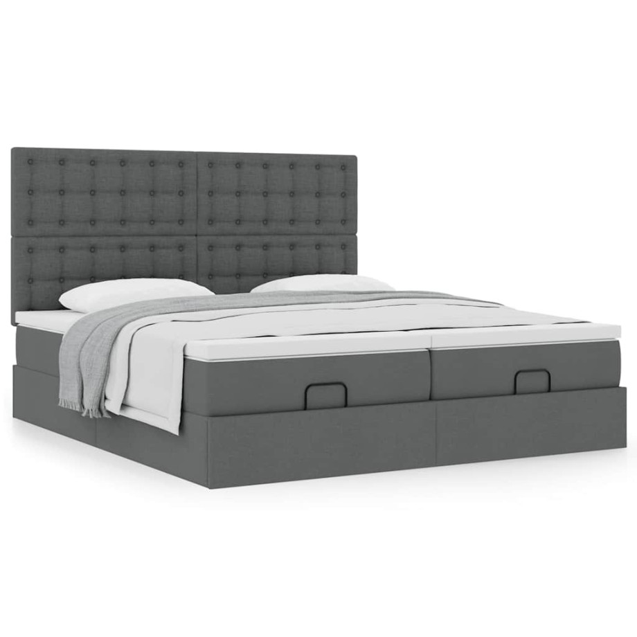 vidaXL Ottoman bed met matrassen 160x200cm stof donkergrijs vidaXL Ottoman bed met matrassen 160x200cm stof donkergrijs afbeelding 1