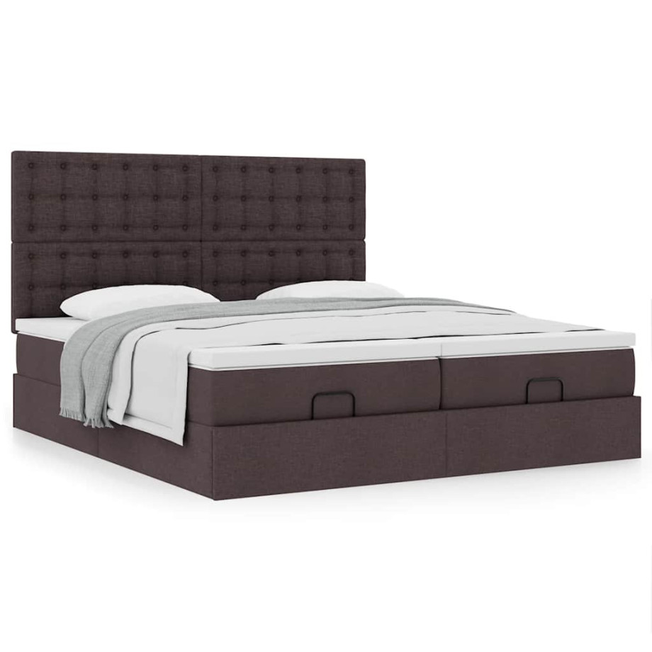 vidaXL Bedframe met matrassen 160x200cm stof donkerbruin vidaXL Bedframe met matrassen 160x200cm stof donkerbruin afbeelding 1