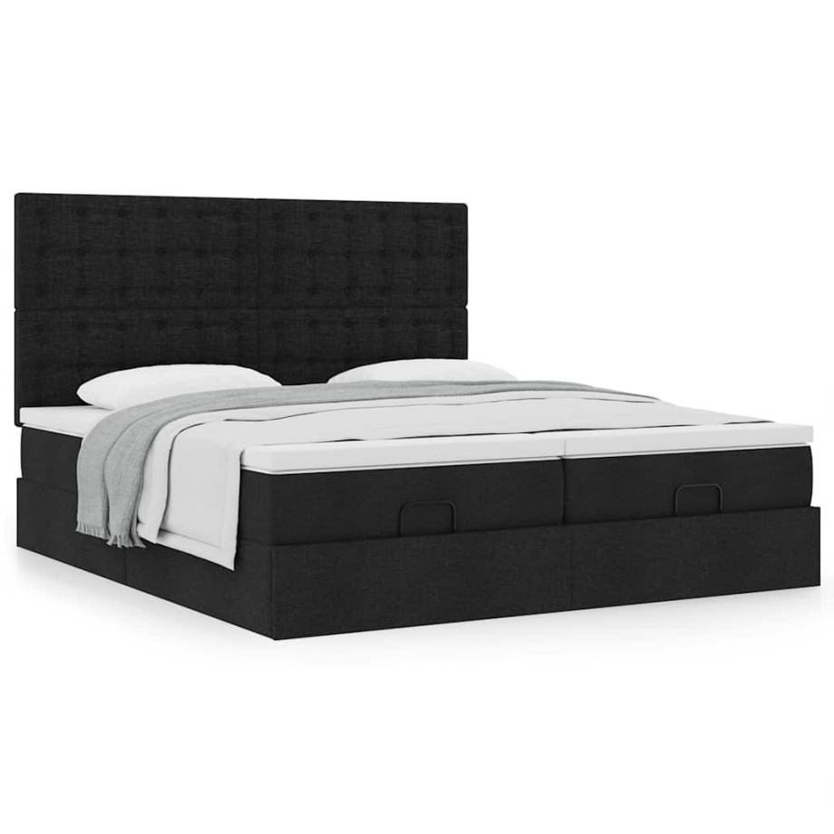 vidaXL Bedframe met matrassen 200x200cm stof zwart afbeelding 1