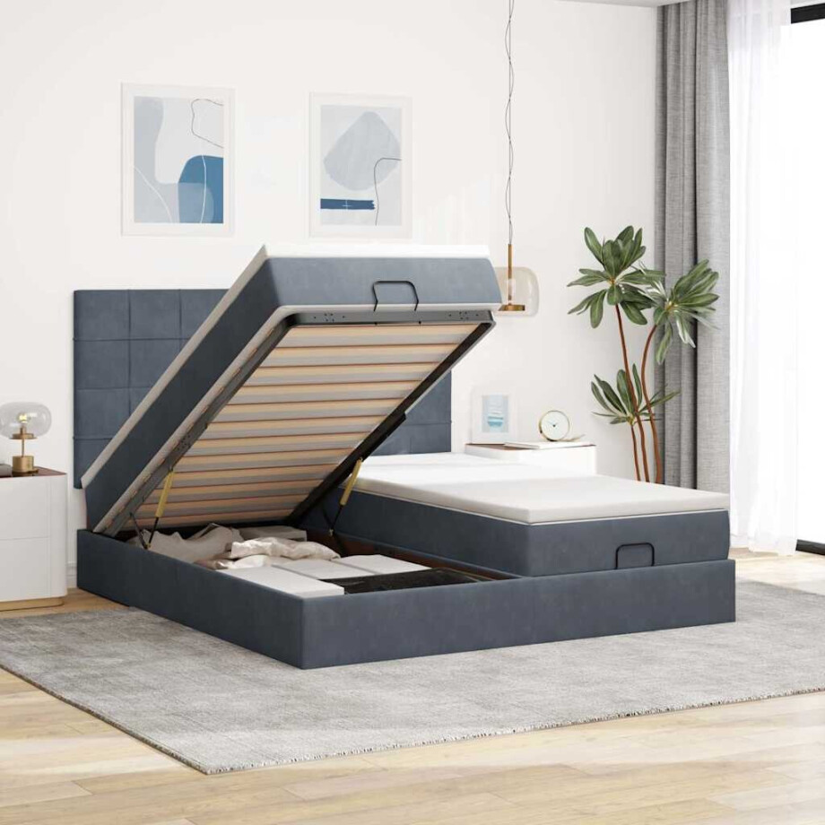 vidaXL Ottoman bed met matrassen 160x200cm fluweel donkergrijs afbeelding 1