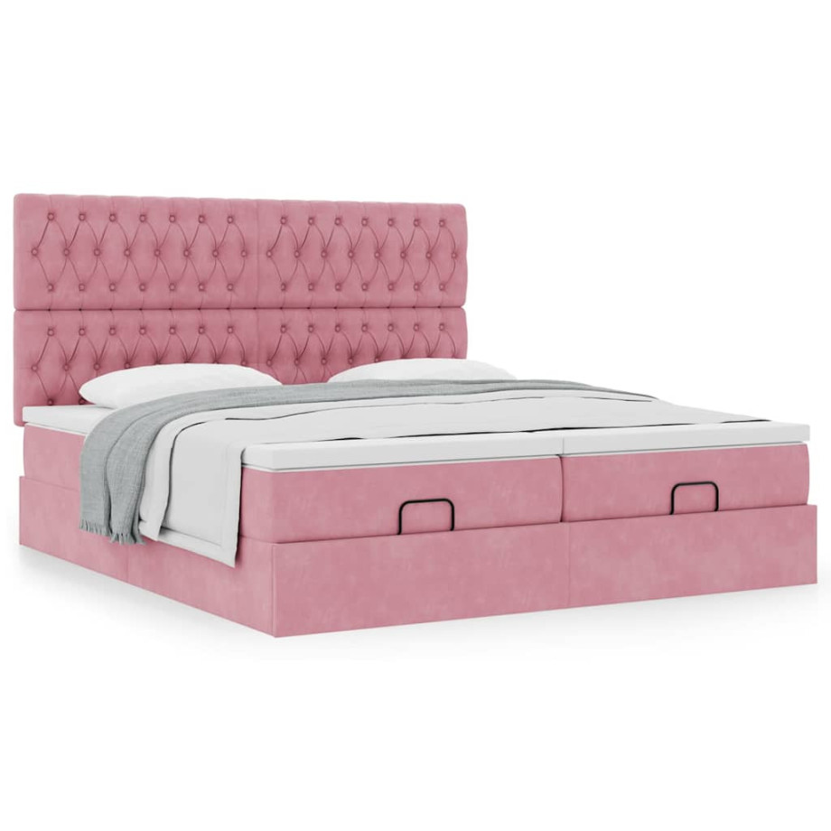 vidaXL Bedframe met matrassen 160x200cm fluweel roze afbeelding 1