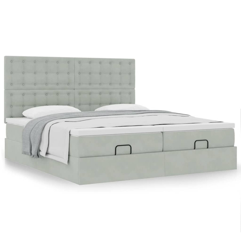 vidaXL Ottoman bed met matrassen 160x200cm fluweel lichtgrijs afbeelding 1