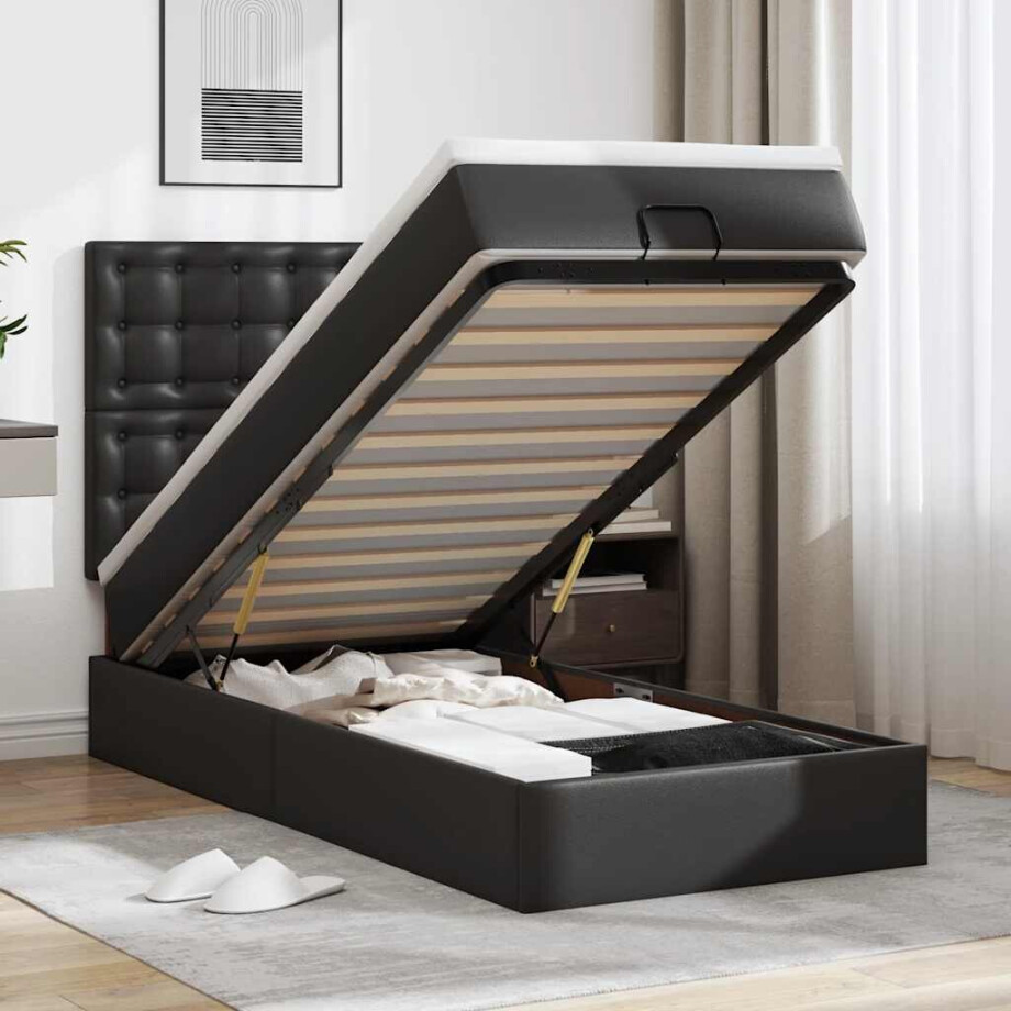 vidaXL Ottoman bed met matras en LED's 80x200cm kunstleer zwart afbeelding 1