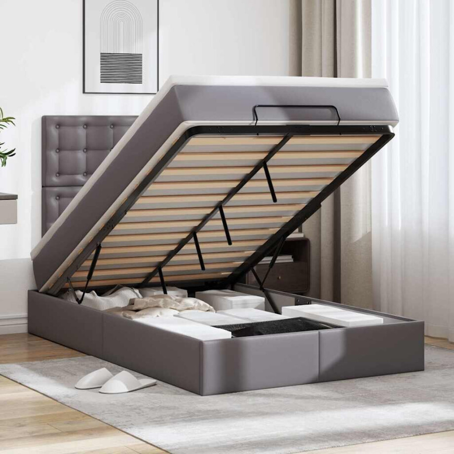 vidaXL Ottoman bed met matras en LED's 120x190 cm kunstleer grijs afbeelding 1