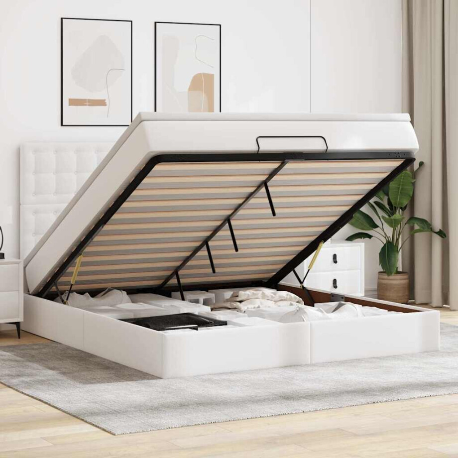 vidaXL Ottoman bed met matras en LED's 160x200cm kunstleer wit afbeelding 1