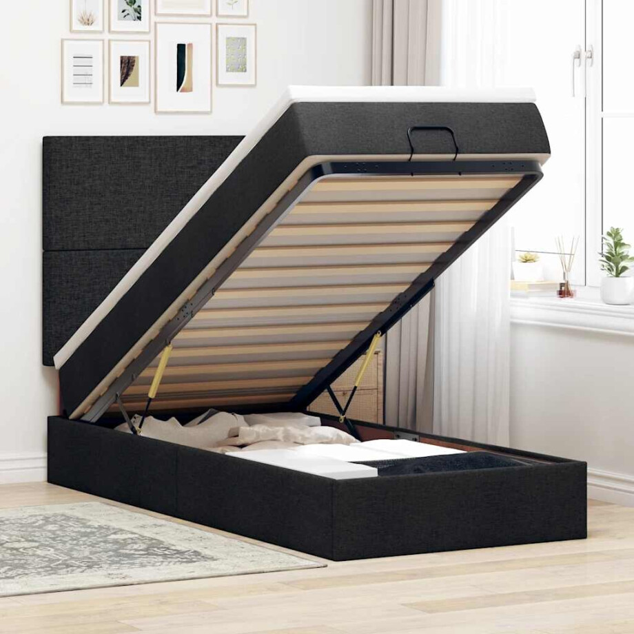vidaXL Bed poef met matras en LED's 80x200 cm stof zwart afbeelding 1