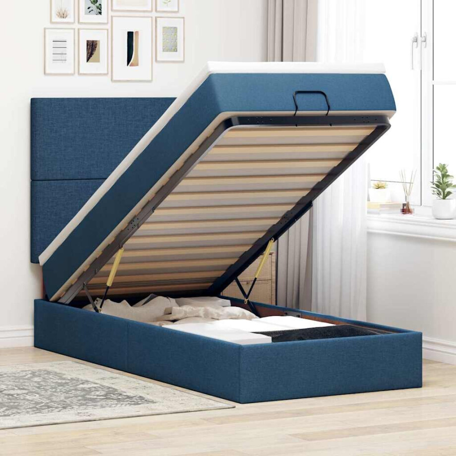 vidaXL Ottoman bed met matras en LED's 80x200cm stof blauw afbeelding 1