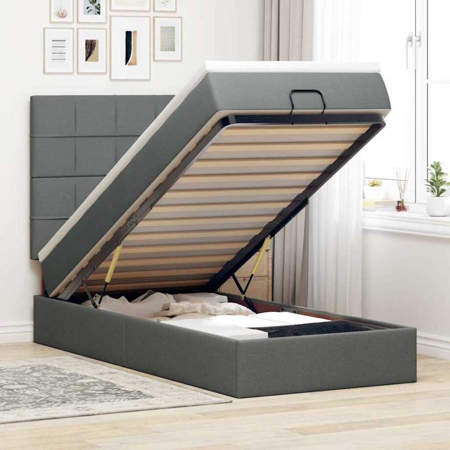 vidaXL Bed poef met matras en LED's stof 80x200 cm donkergrijs vidaXL Bed poef met matras en LED's stof 80x200 cm donkergrijs afbeelding 1