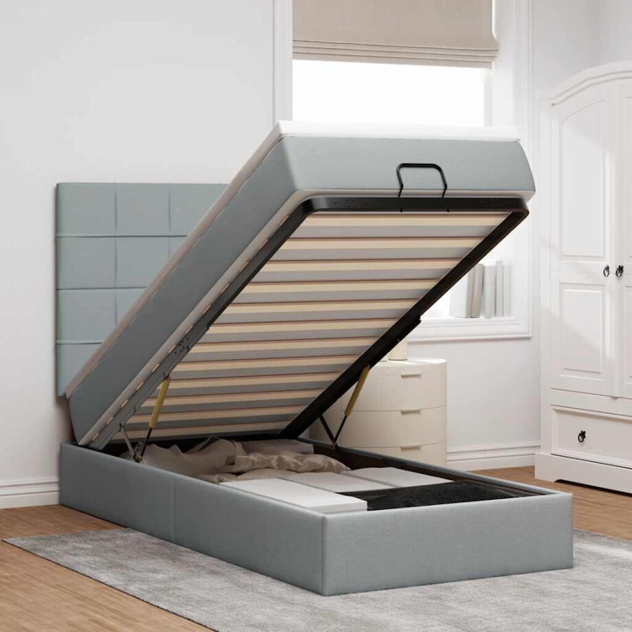 vidaXL Ottoman bed met matras en LED's 90x190cm stof lichtgrijs afbeelding 1