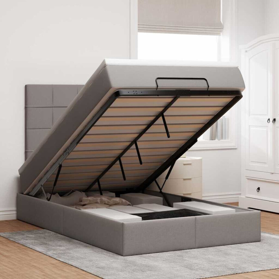 vidaXL Ottoman bed met matras en LED's 120x190 cm stof taupe afbeelding 1