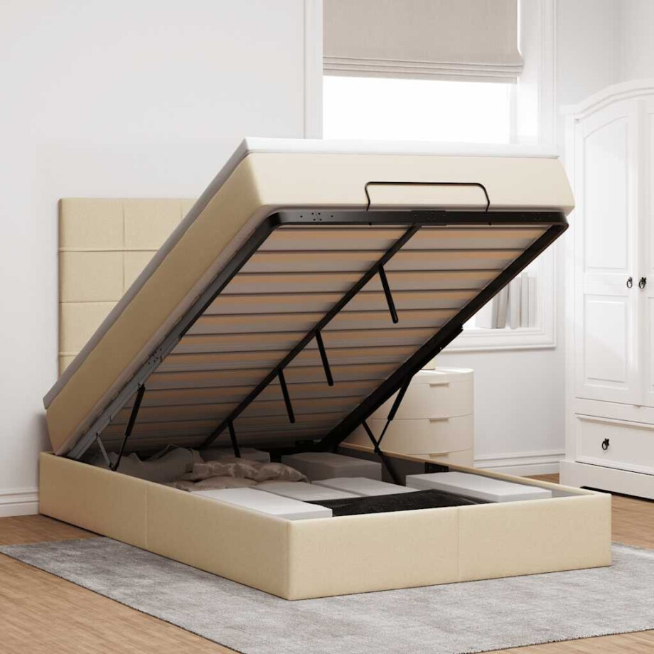 vidaXL Ottoman bed met matras en LED's 120x190cm stof crèmekleurig afbeelding 1