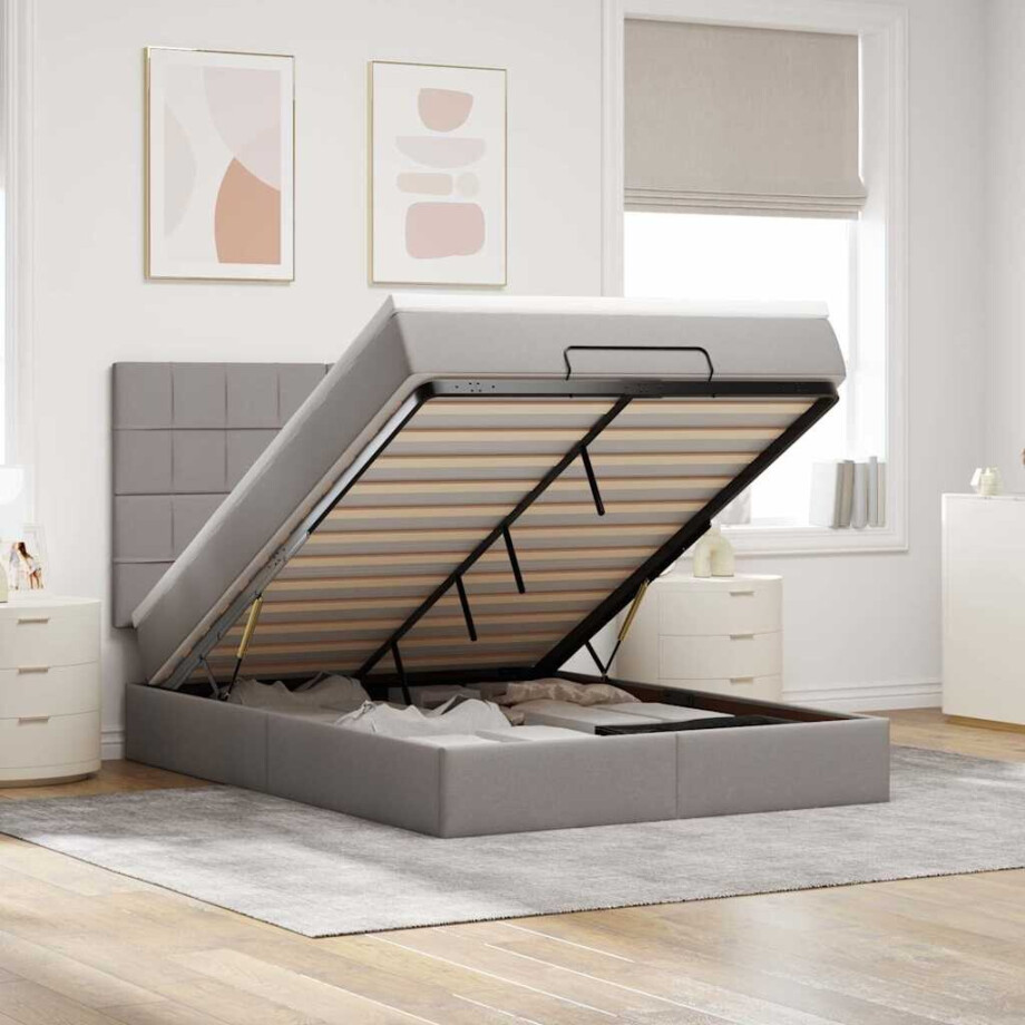 vidaXL Ottoman bed met matras en LED's 140x200cm stof taupe afbeelding 1