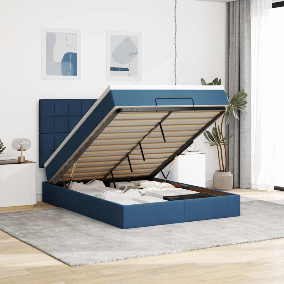vidaXL Ottoman bed met matras en LED's 140x200cm stof blauw afbeelding 1